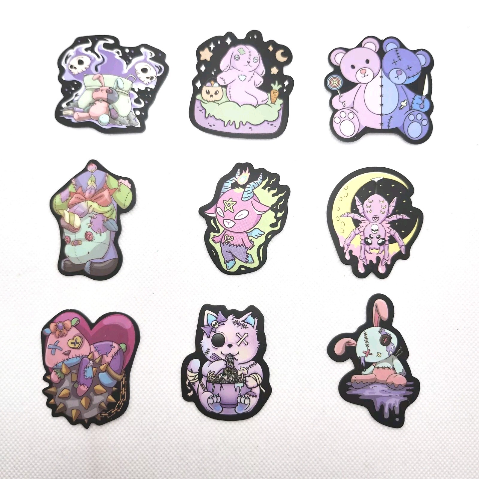 Lot Of 9 Morbid Goth Creepy Cute Dark Pastel Vinyl Waterproof Stickers Plushies