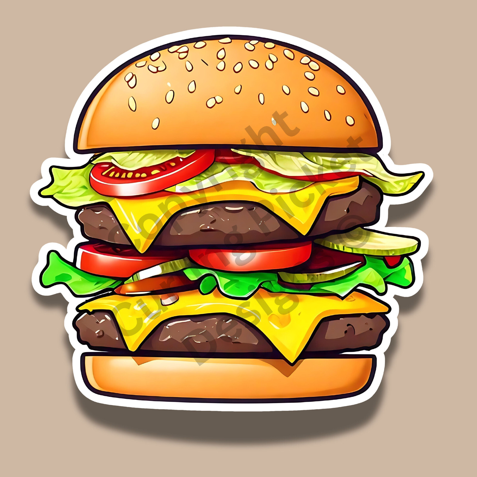 Double Cheeseburger Food Cooler Laptop Barbecue 3" Vinyl Laminated Sticker