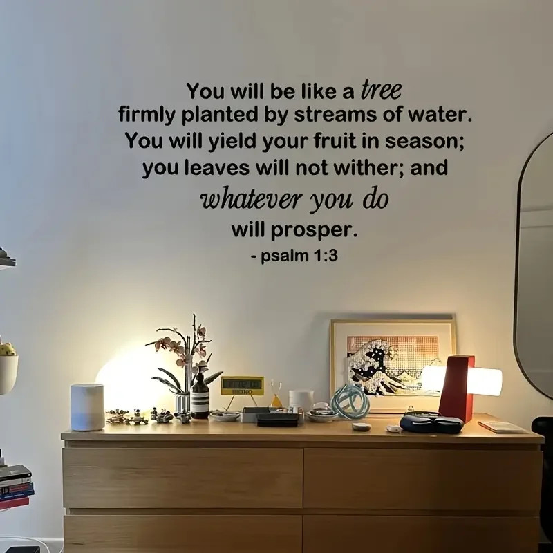 Psalm 1:3 Quote Wall Decal Contemporary Inspirational Scripture Self-Adhesive