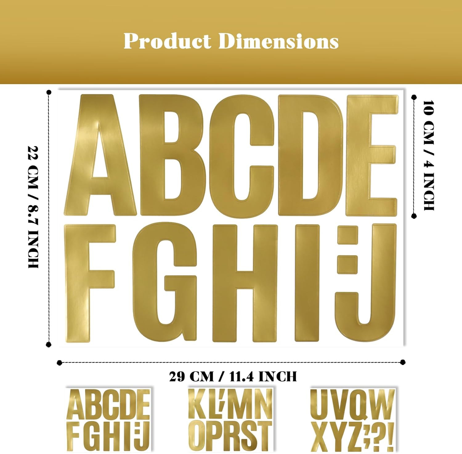 4 Inch Gold Alphabet Stickers, 27 Sheets Self-Adhesive Vinyl Letter Decals fo…