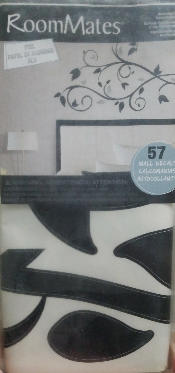 Room Mates Wall Decal Decoration in Vine & Leaves Design Black & Gray Accent