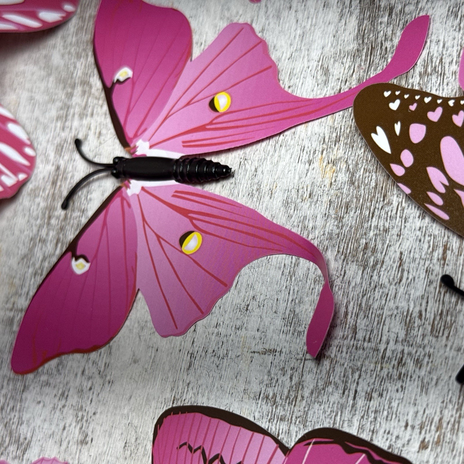 Lot of 12 3D Realistic Butterfly Wall Stickers Different Sizes, Shapes PINK New