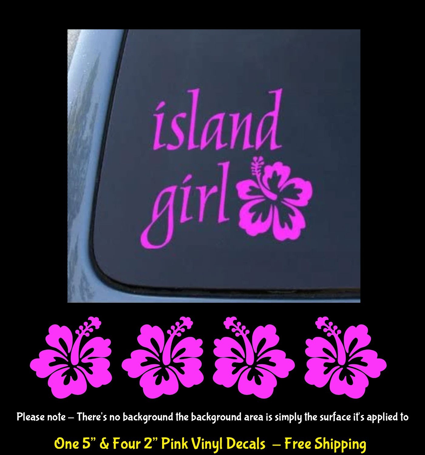 Island Girl Hibiscus Flowers 5" Pink Vinyl Decal Car Truck Any Flat Surface