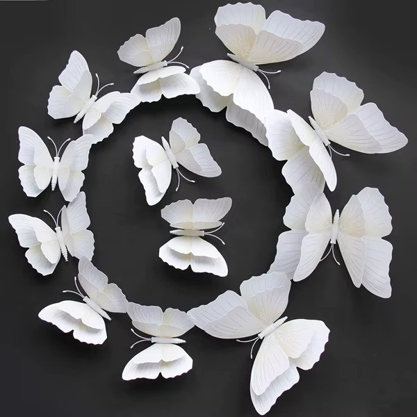 🦋 12Pcs 3D Butterfly Wall Stickers Double Layer Solid Color Wedding Home Decor