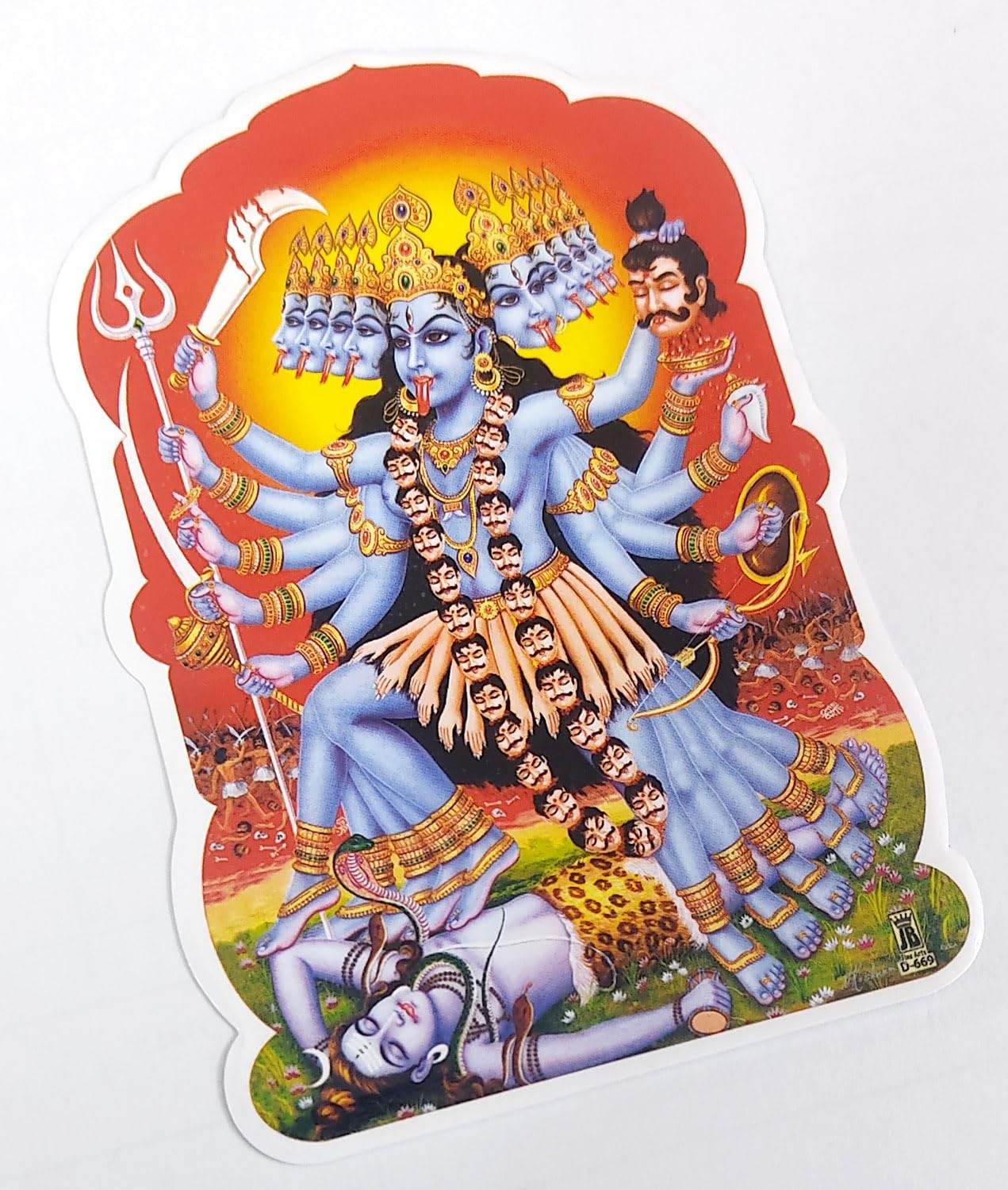 Goddess Kali Standing on Lord Shiva Hindu God Sticker (Size 6 X 5 Inches)