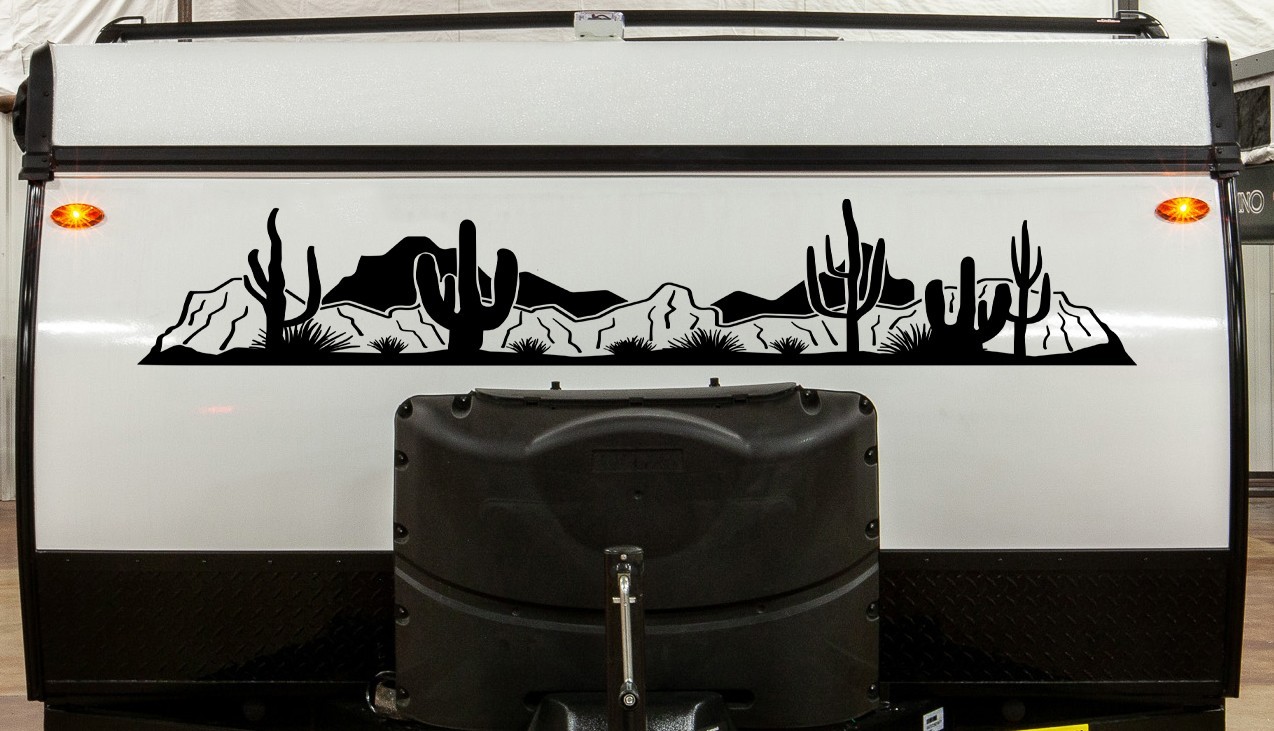 Desert Cactus Mountain V14 Vinyl Decal Camper RV Trailer Truck Travel Sticker
