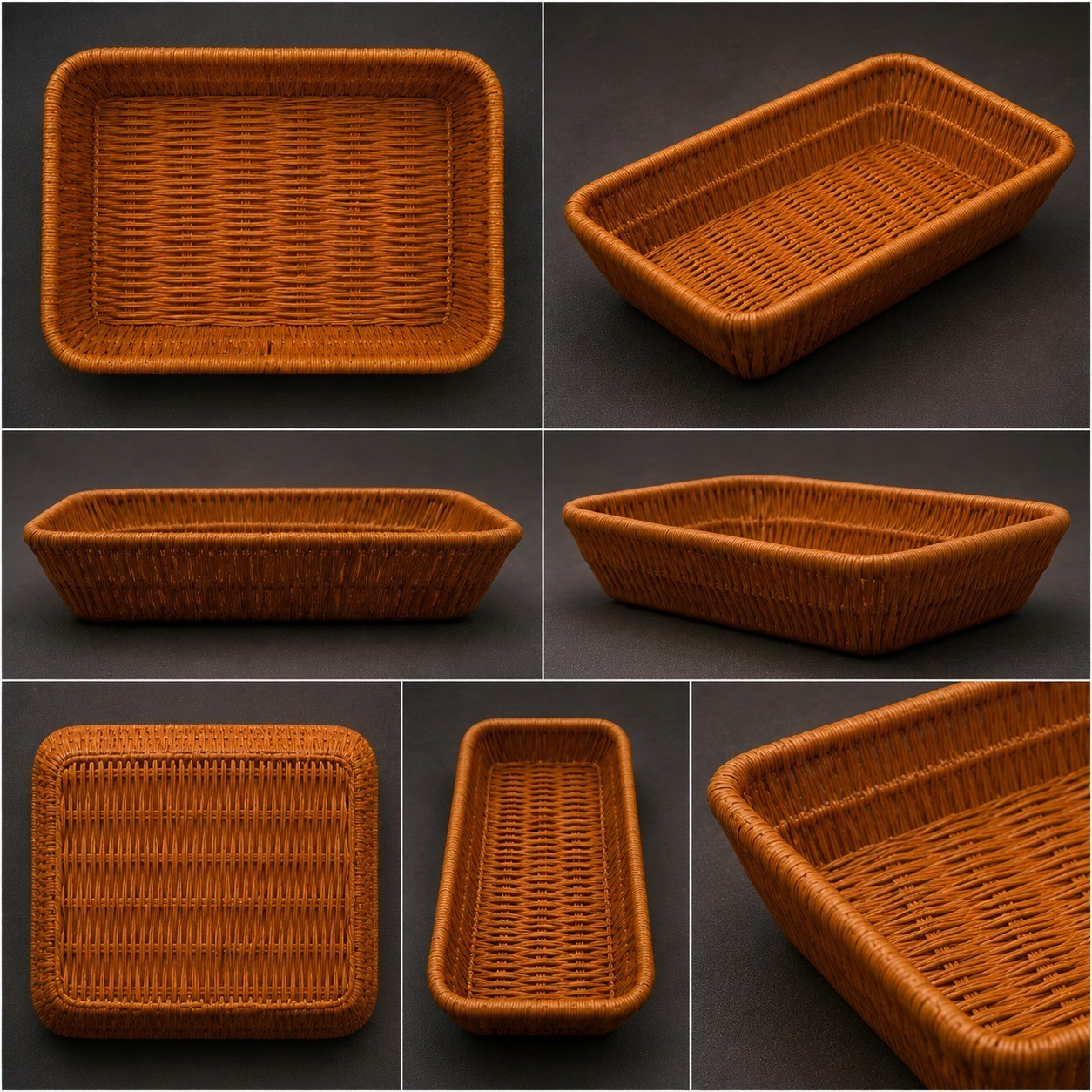 Brown Wicker Basket Tray Rectangular Rattan Storage Organizer