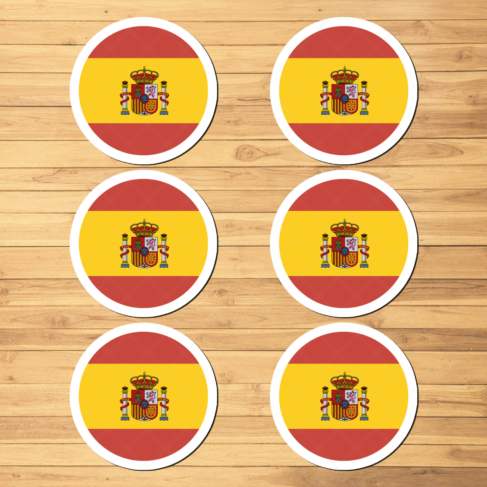 6-Pack Spain Country Flag Stickers – Round Vinyl Decals for Car, Laptop, Tumbler