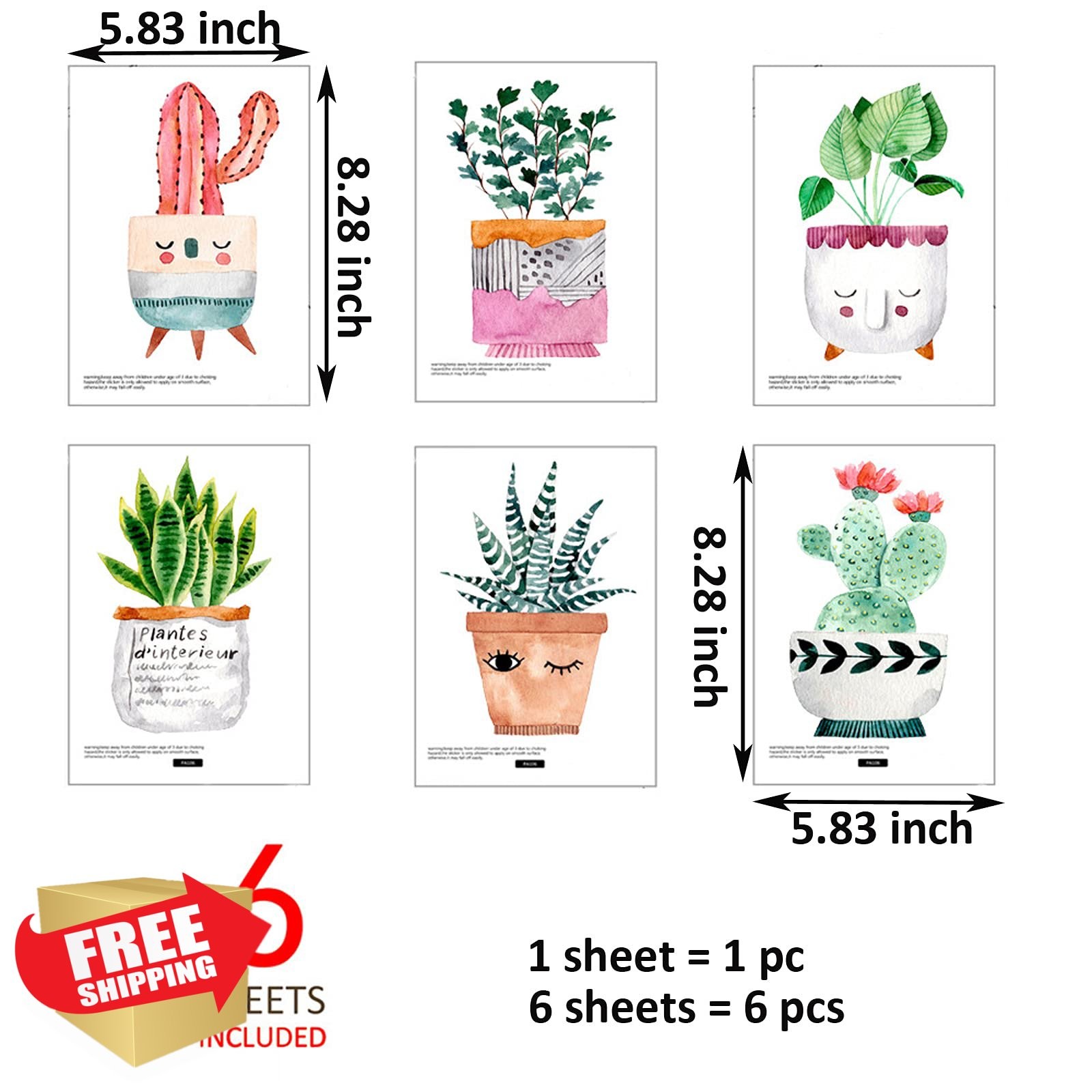 Maydahui Cactus Potted Plants Wall Decals