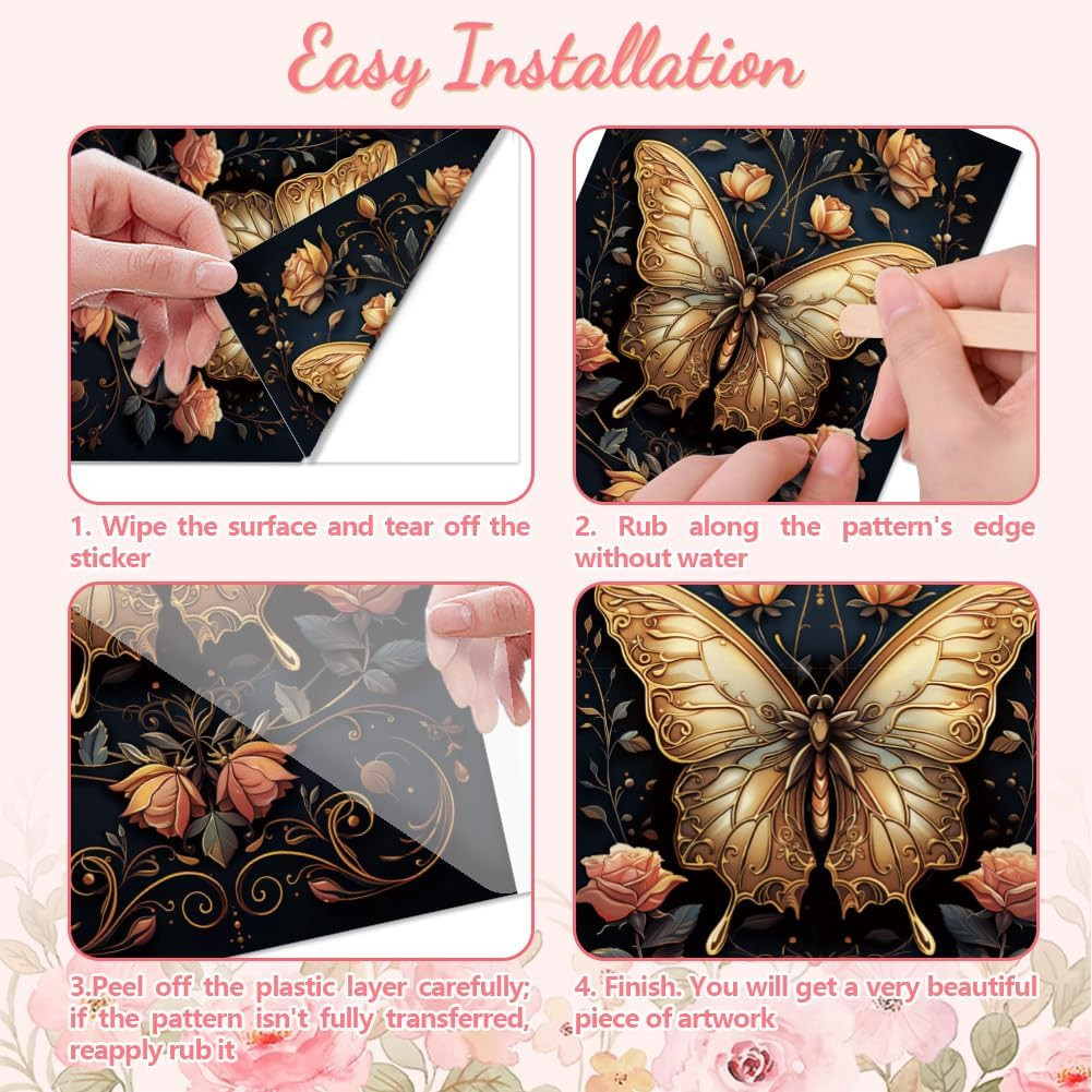 Rub on Transfer Sticker for Furniture Craft Decor 6"X12" Vintage Gold Butterfly
