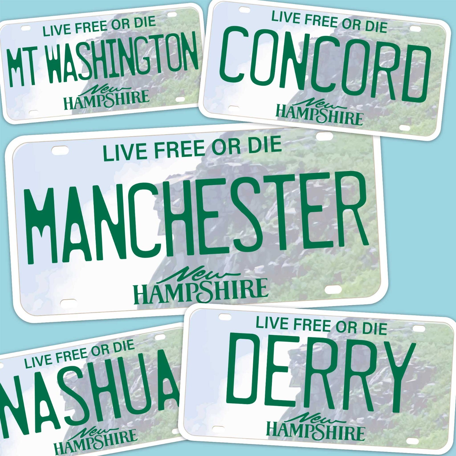 New Hampshire License Plate Stickers – Choose Your NH City Decal for Laptop