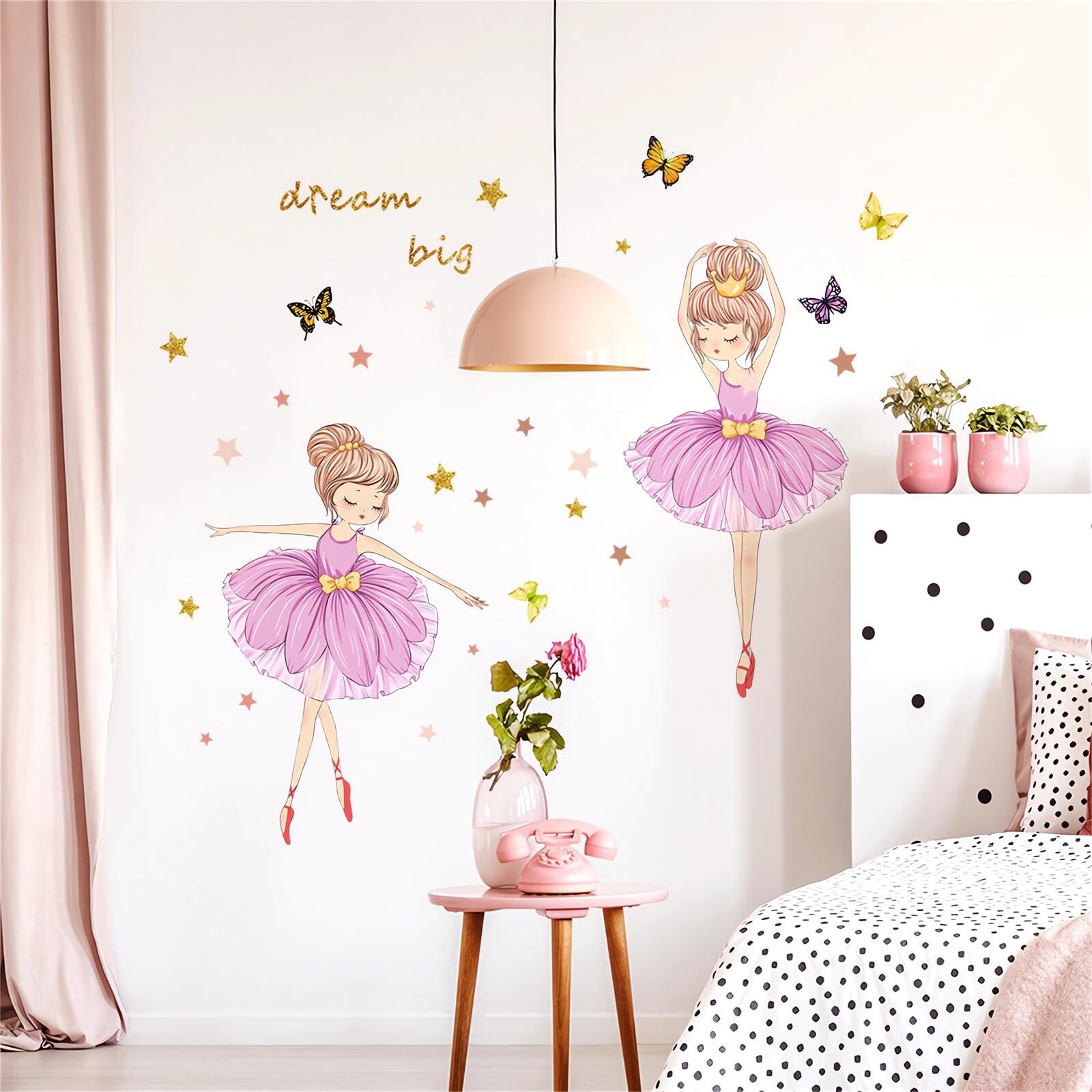 Lovely Dancing Pink Ballet Girl Wall Stickers, sacinora DIY Art Wall Decals R…