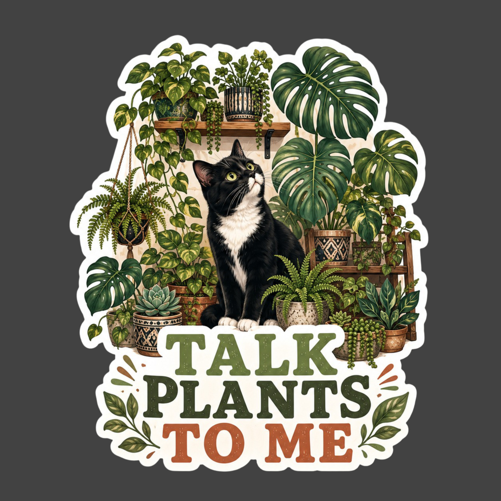 Cat Sticker Vinyl Decal Talk Plants To Me Houseplant Lover Funny Garden