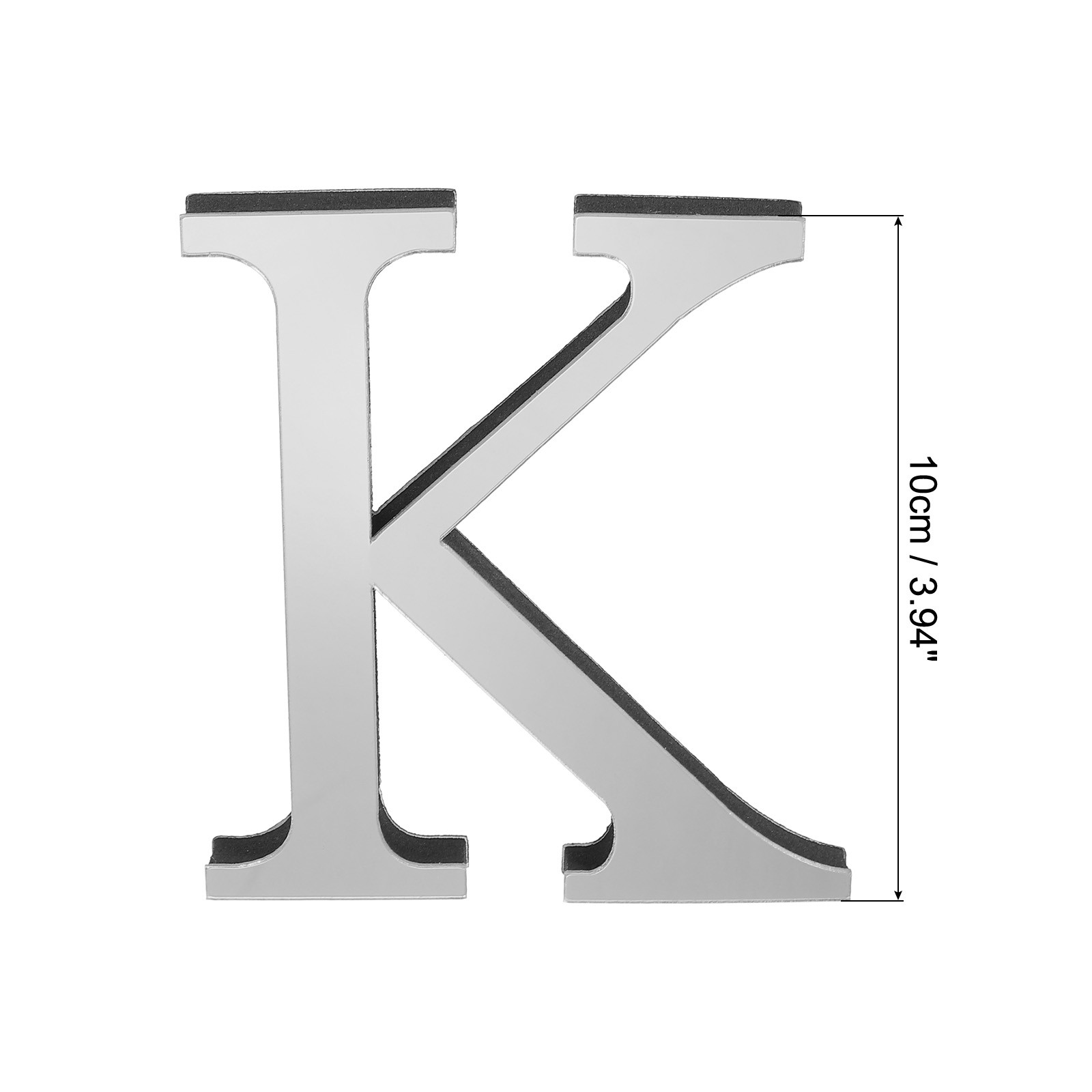 3D Acrylic Alphabet Mirror Wall Sticker Letter K Self-Adhesive Silver Tone