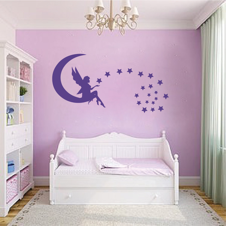 Fairy Wall Decal Girl's Bedroom Wallpaper Moon And Stars Removable Vinyl, b19