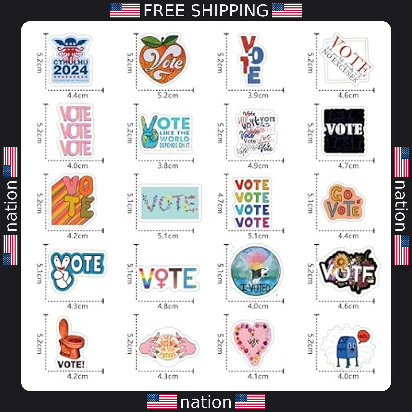 67pcs Colorful Election Vote Stickers, Waterproof Vinyl Decals for Campaigns