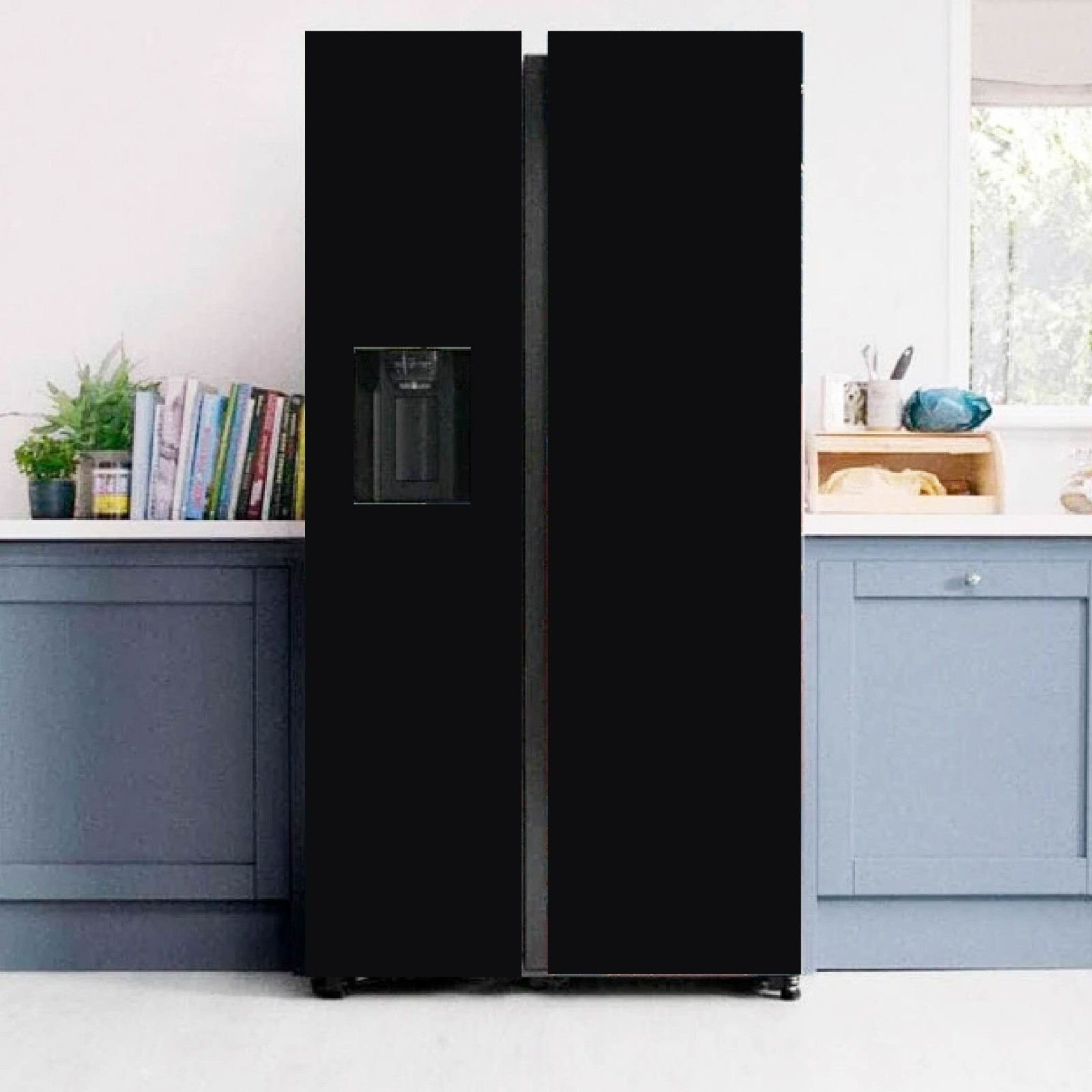 Black Solid Color Fridge Cover Waterproof Adhesive Vinyl
