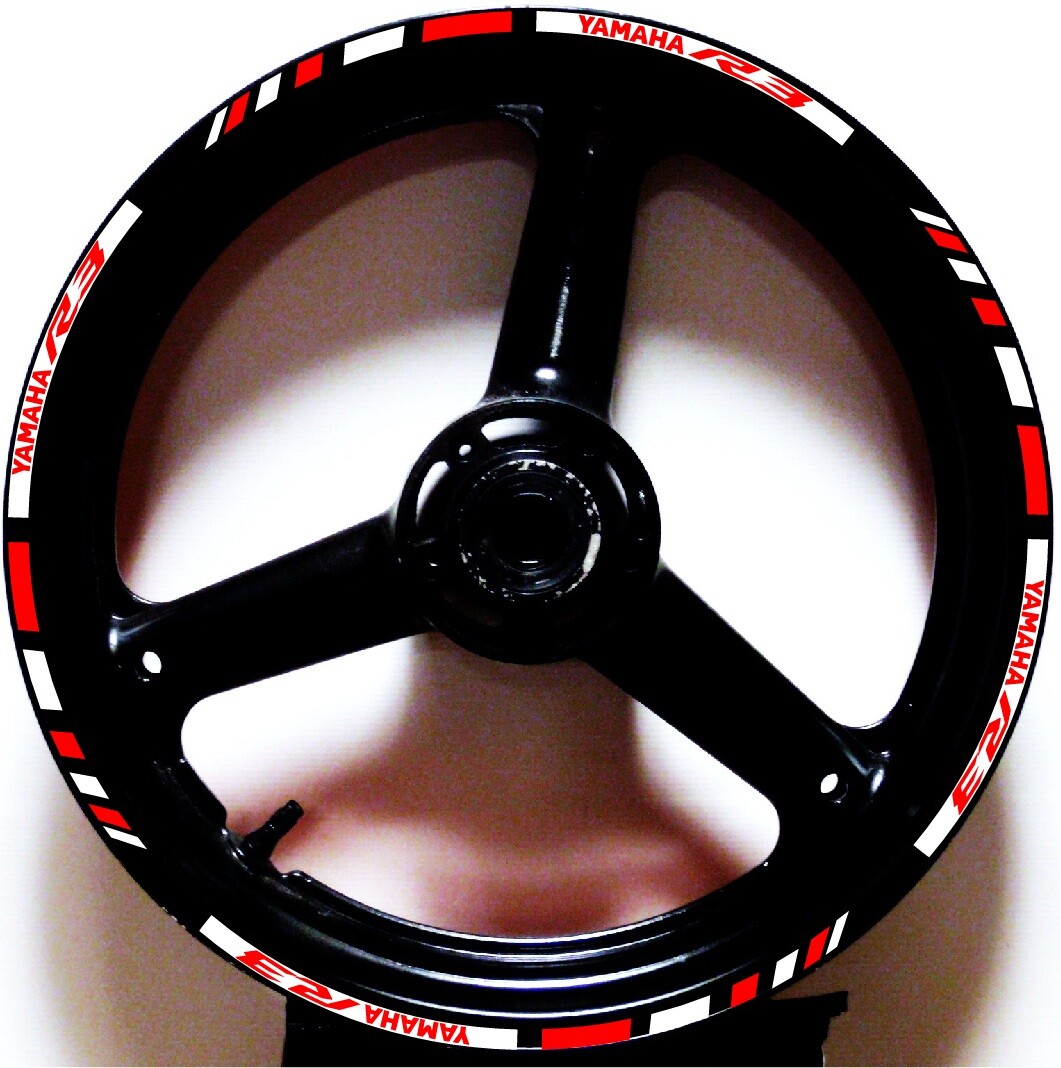 WHITE & RED GP STYLE CUSTOM RIM STRIPES WHEEL DECALS TAPE STICKERS YAMAHA YZF R3