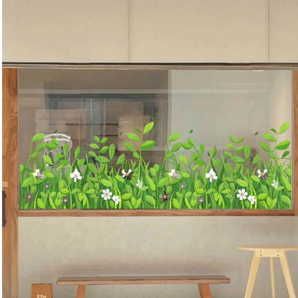 Green Floral Static Cling for Windows 11.8 x 23.2 in PVC Sticker For Home Decor