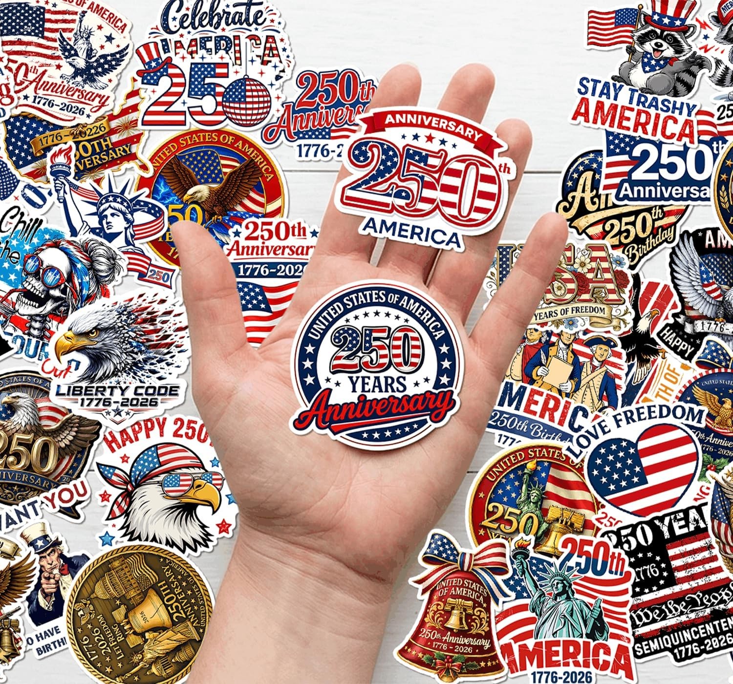 50pcs 250th Anniversary USA Stickers 1776-2026 Patriotic
