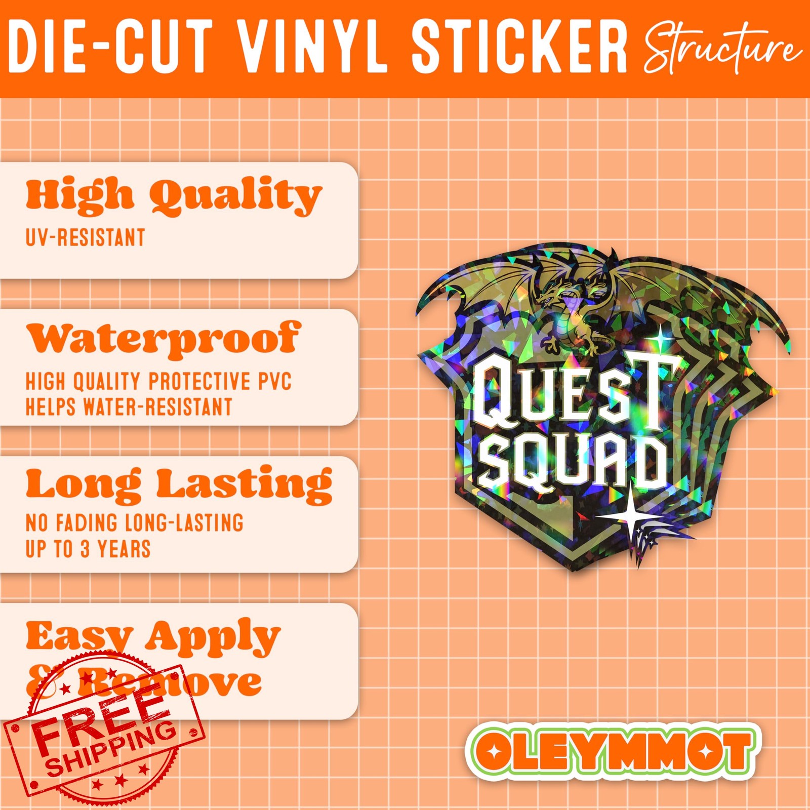 Generic Quest Squad Holographic Sticker Dragon