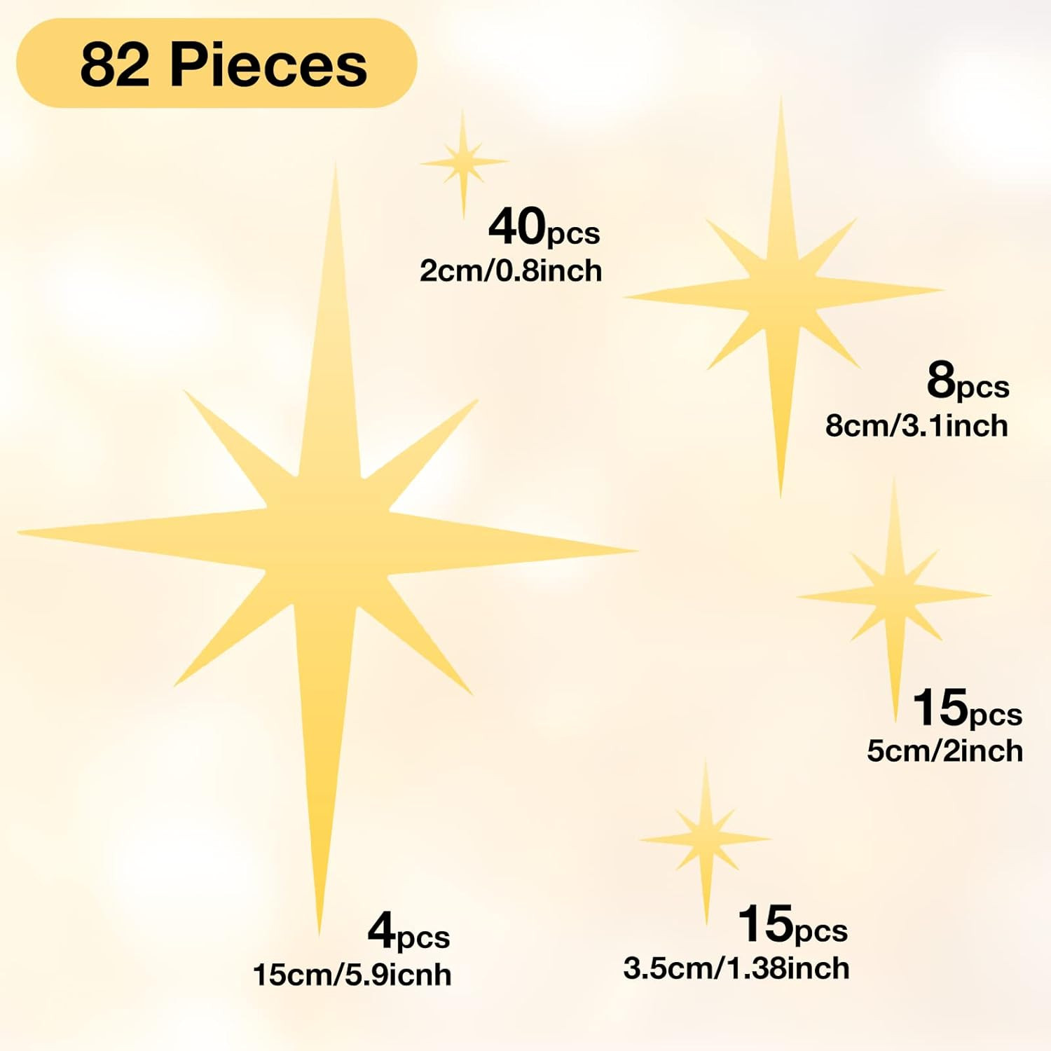 82 Pieces Mirror Wall Stickers Star Wall Decals Decor Removable 3D Acrylic Mi…