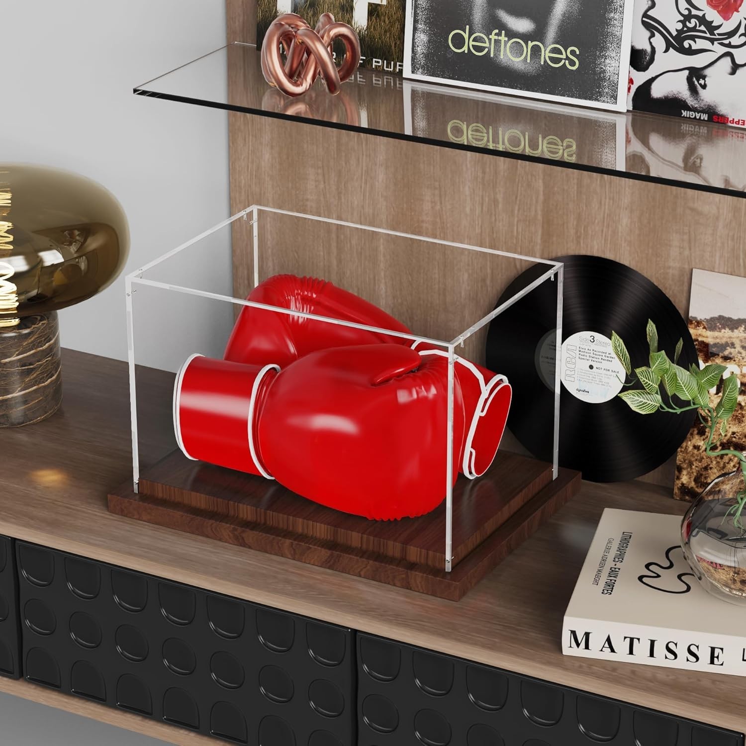 Acrylic Display Case for Boxing Gloves & Sports Memorabilia – Wood Base, Gift Id