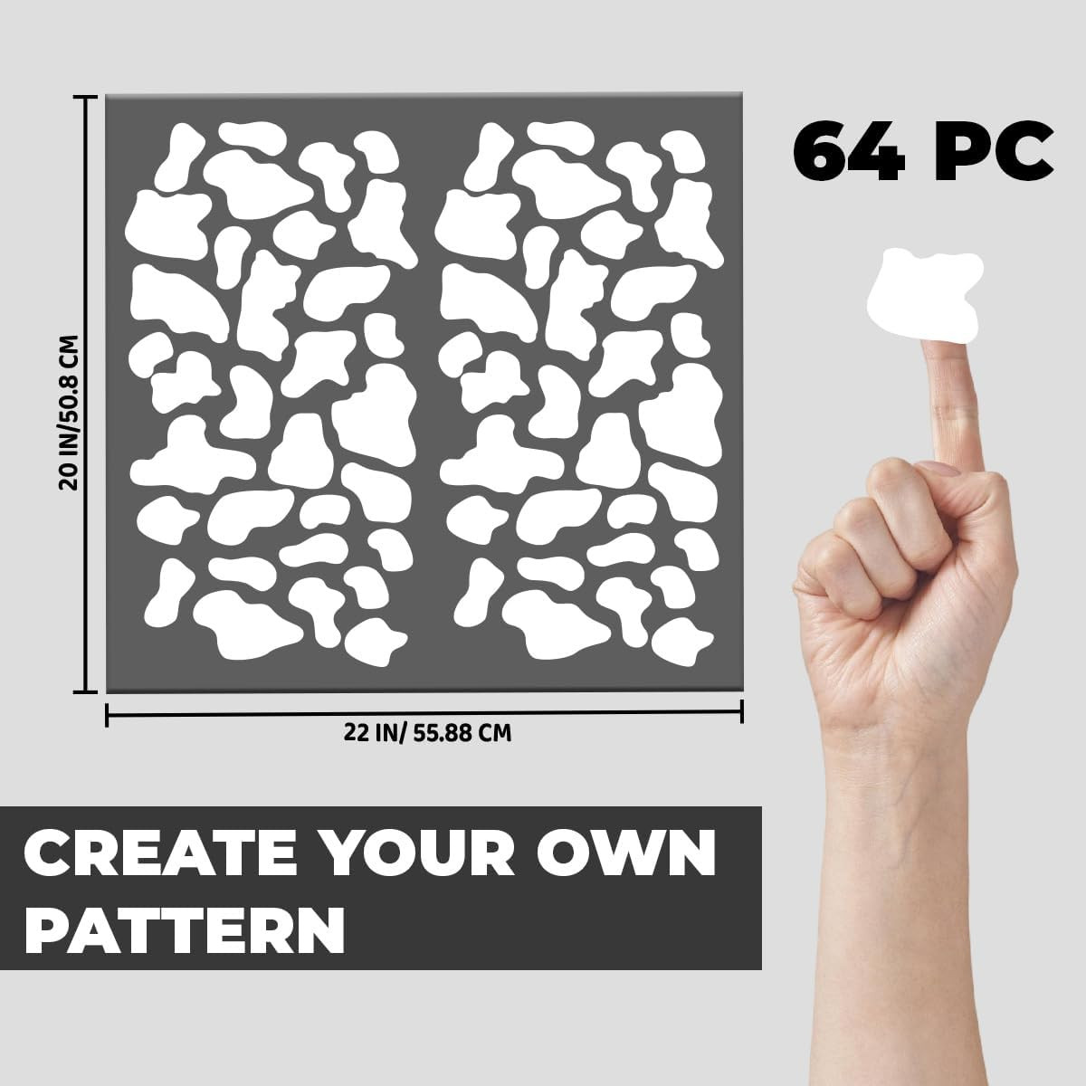Set of 64 Vinyl Wall Art Decal – Cow Pattern – Cows Spots Adhesive Stickers A…