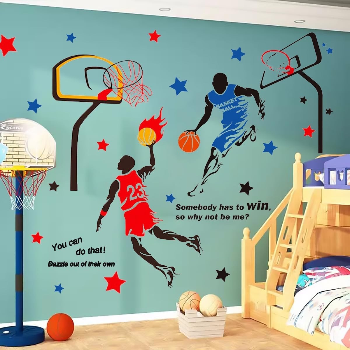 Removable 3D Basketball Slam Dunk Wall Decals – Sporty Room Decor for Boys