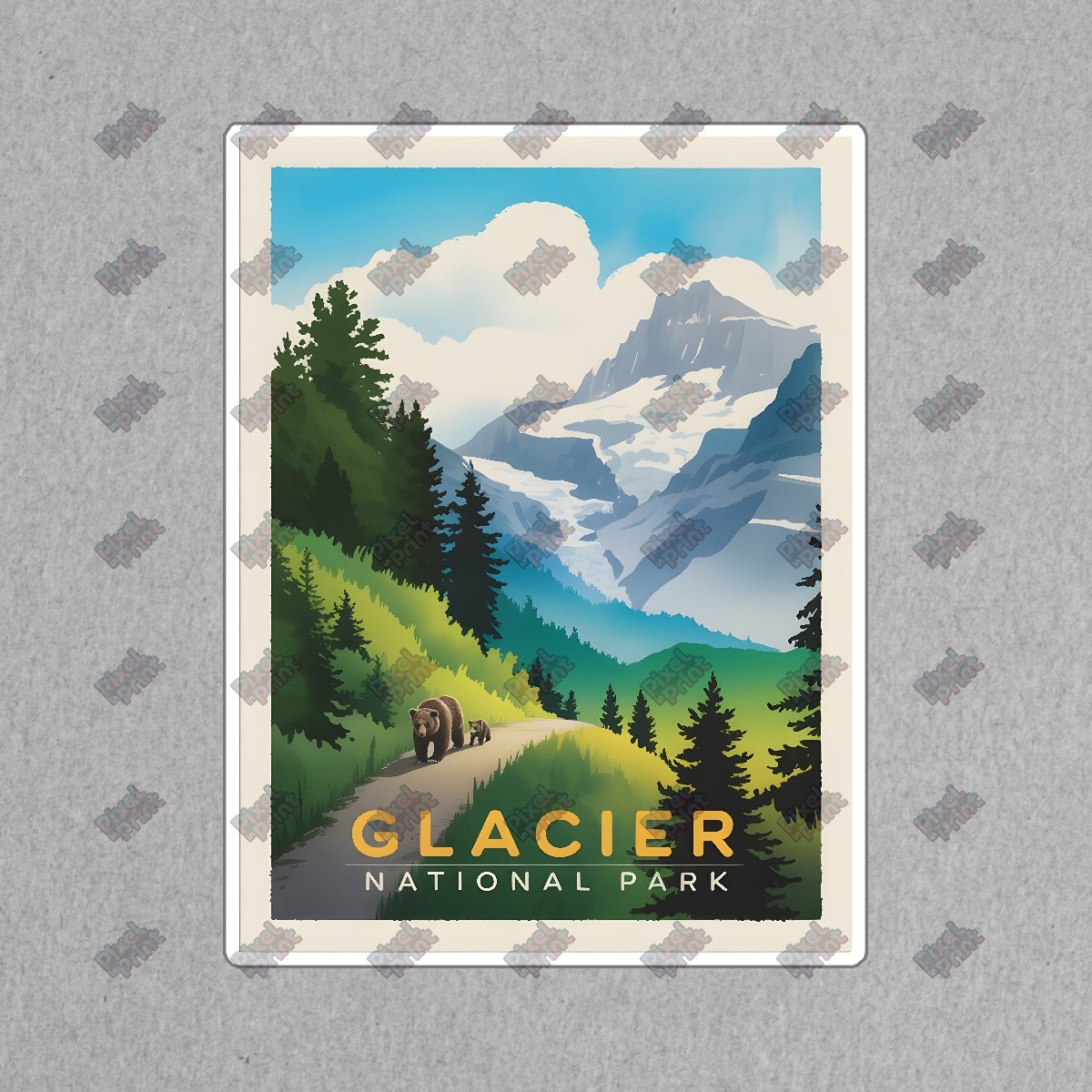 Vintage Glacier National Park Poster Scenic Mountain Landscape with #8517