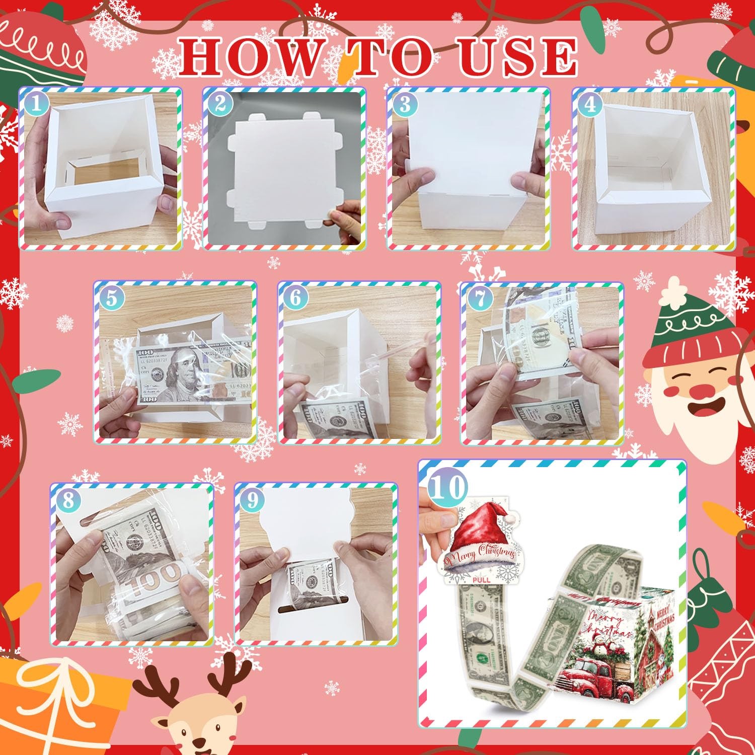 SHLINCO Christmas Party Gifts – Money Pull Box 1 Count (Pack of 1), White Red