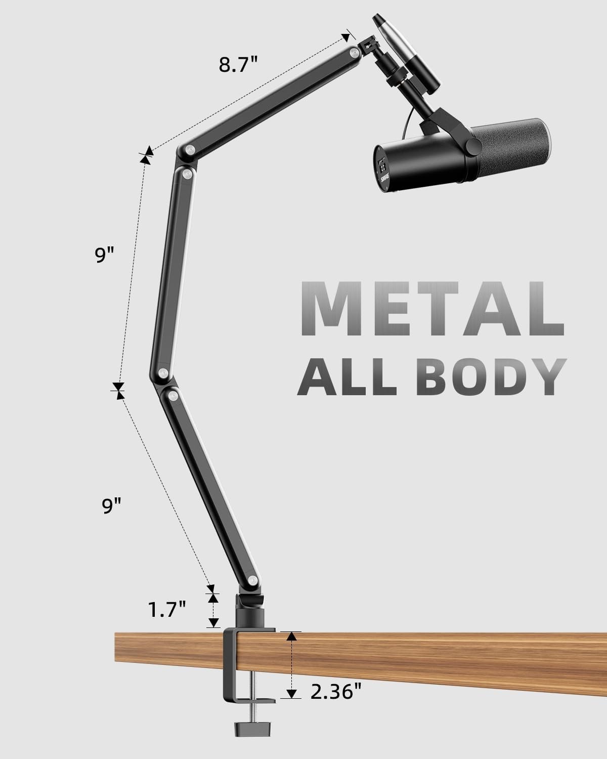 Mic Arm for Lightweight Mics, Microphone Arm Rotatable, Storable Desk Mic Stand