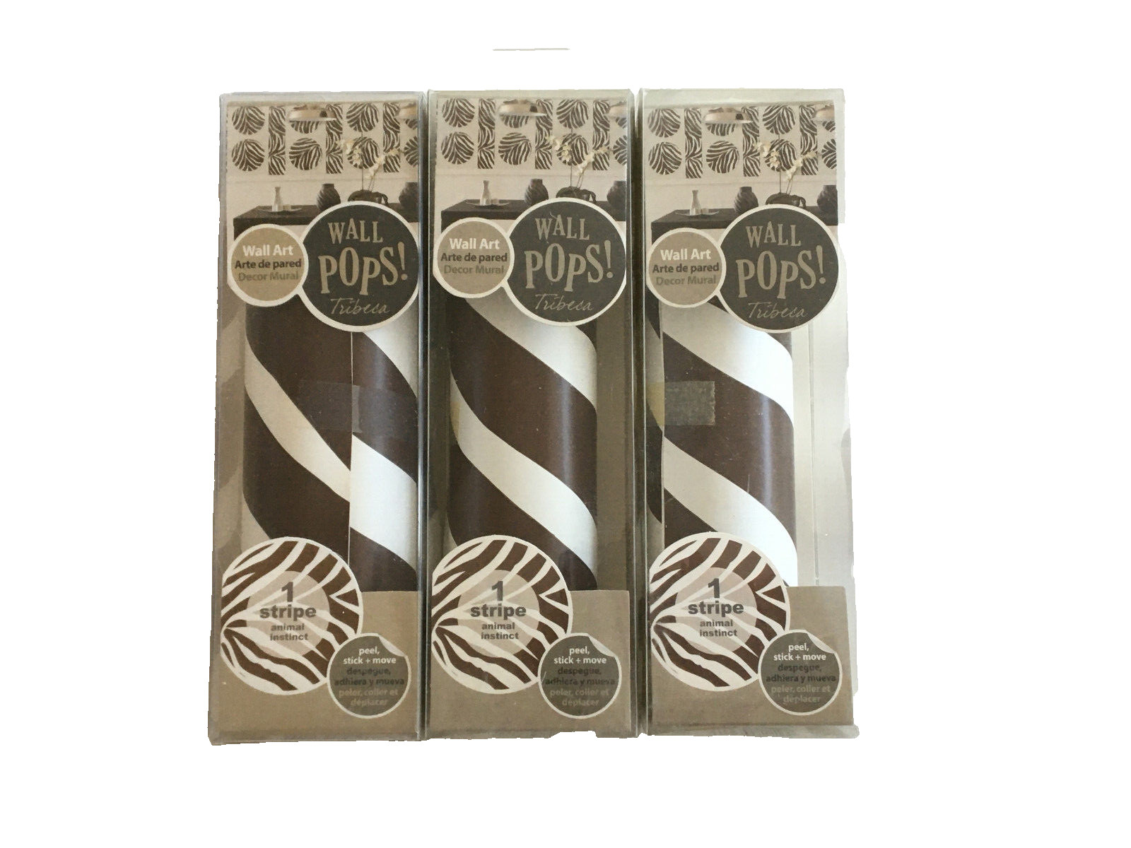 Lot of 3 Wall Pops Animal Instinct Stripe Peel and Stick Wall Art, Moveable