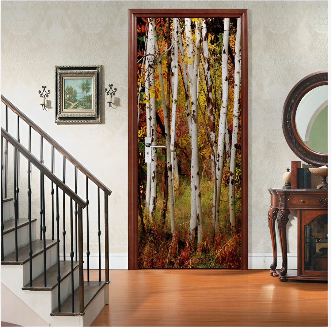 3D Forest Door Sticker Self Adhesive Wall Mural Wallpaper Living Room Home Decor