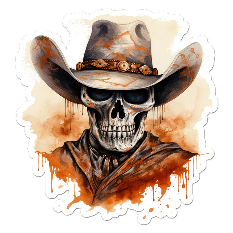 Cowboy Hat Skull, Vinyl Decal Sticker, Indoor Outdoor, 3 Sizes, #11708