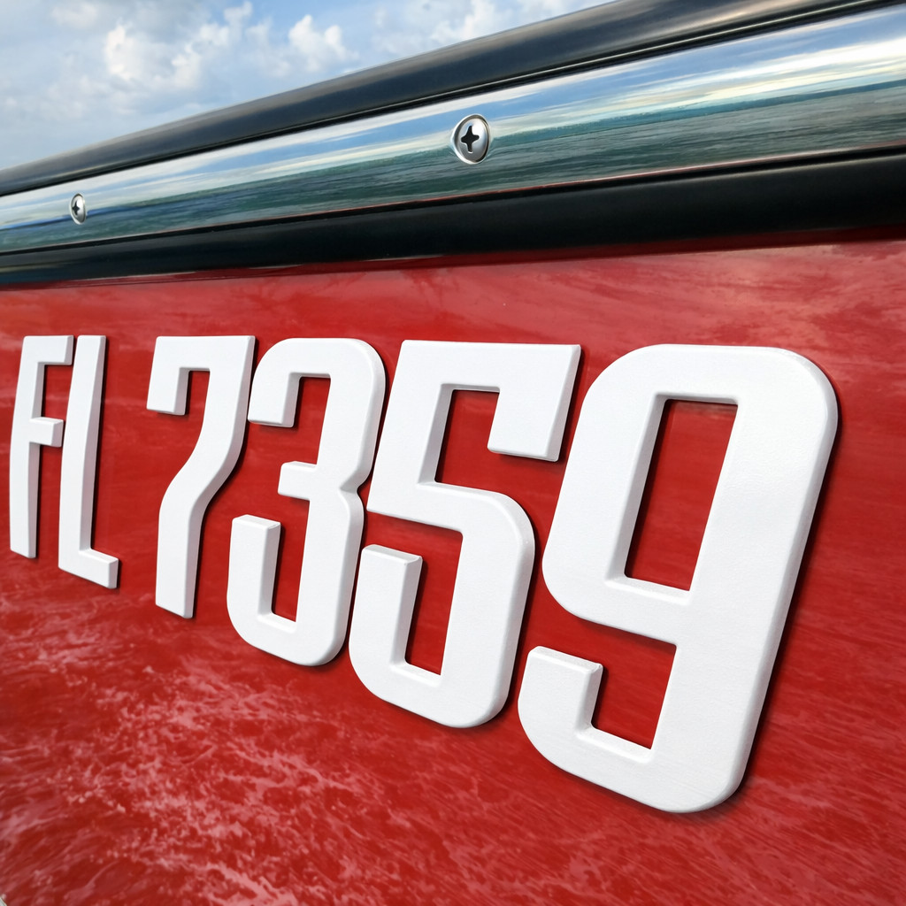 White Raised 3D Boat Registration Numbers Letters | Marine Grade Emblem