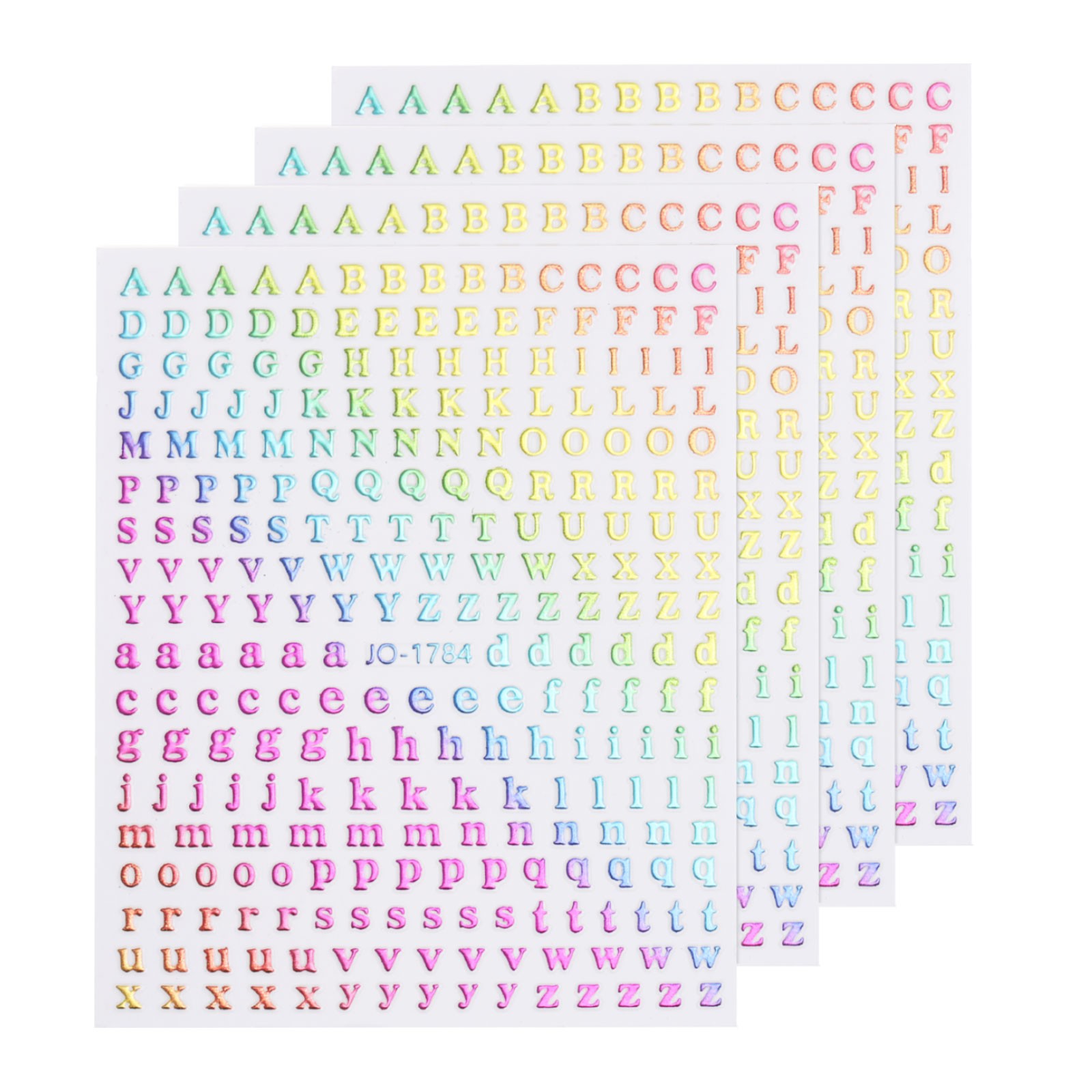 4 Sheets Letter Nail Stickers Self-Adhesive Alphabet Nail Stickers DIY Rainbow