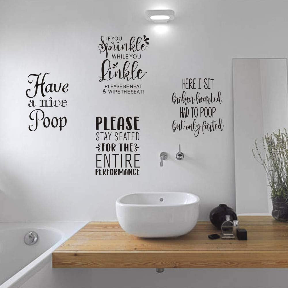 17PCS Bathroom Wall Decals Peel and Stick, Funny Vintage Sign Decals Bathroom Qu