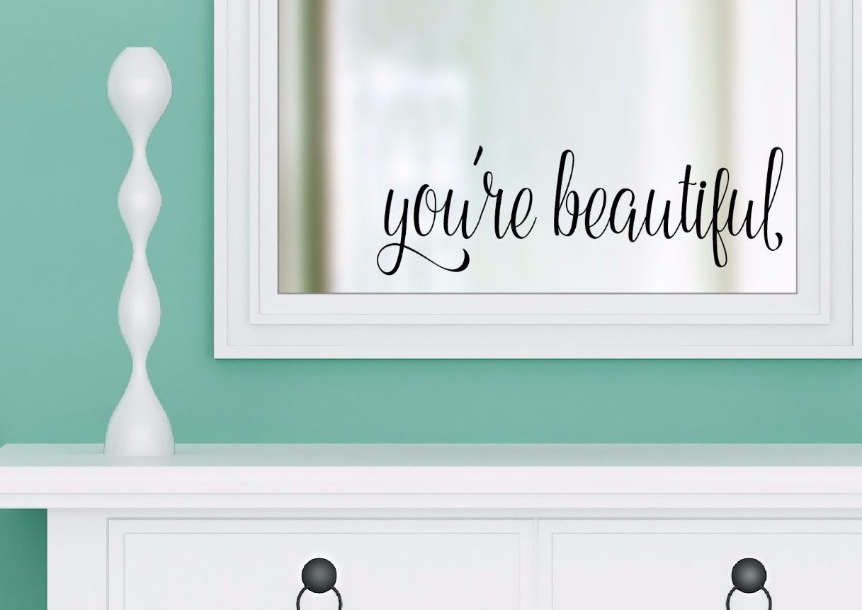 YOU'RE BEAUTIFUL – vinyl wall decal sticker bathroom mirror inspirational art-HM