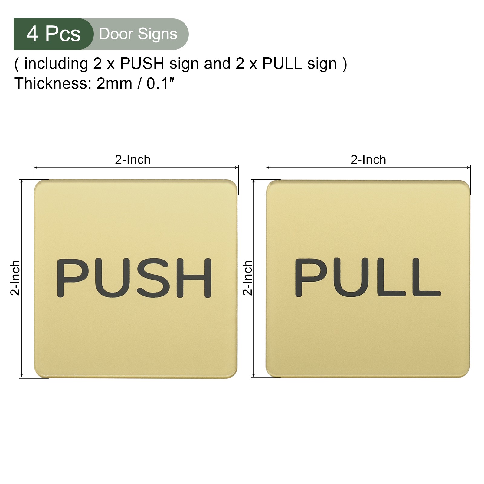 4Pcs Push Pull Door Sign Self Adhesive Fixed Sign Golden 2"x 5" Square