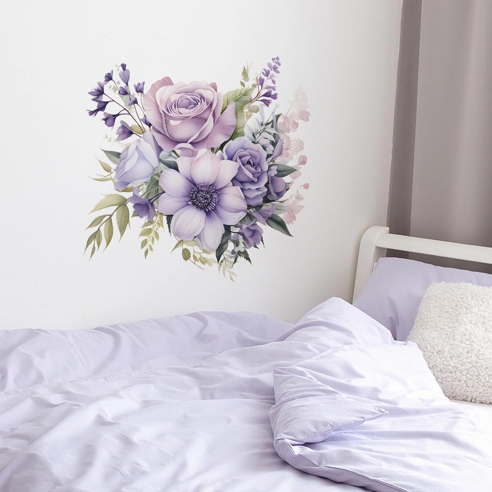 Purple Rose Daisy Flower Wall Stickers, sacinora Watercolor Romantic Floral A…