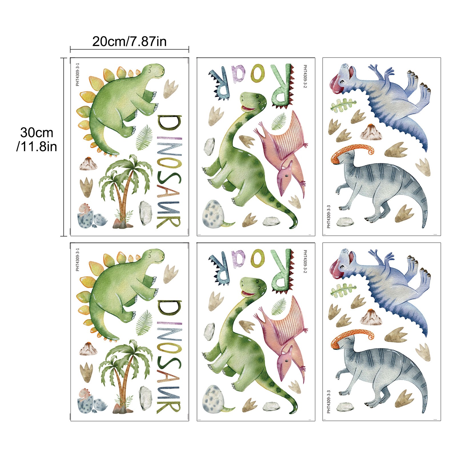 2 PCS Cartoon Dinosaur Wall Stickers Self-Adhesive Room Decor for wall, Wardrobe