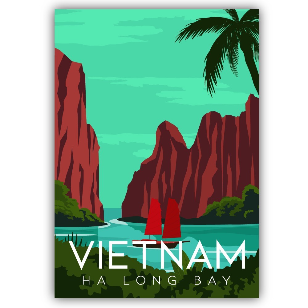 Vietnam Ha Long Bay Travel Vintage Poster Art Cut To Shape Vinyl Sticker