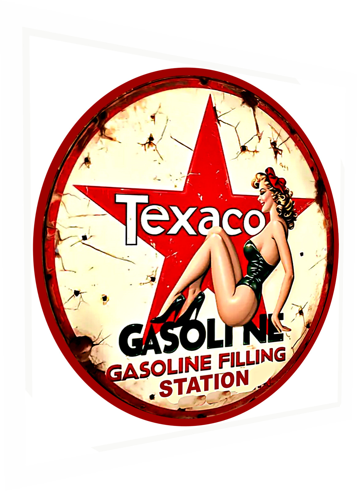 TEXACO GAS STATION STICKER SIGN SEXY WOMAN GASOLINE STATION FILLING STATION