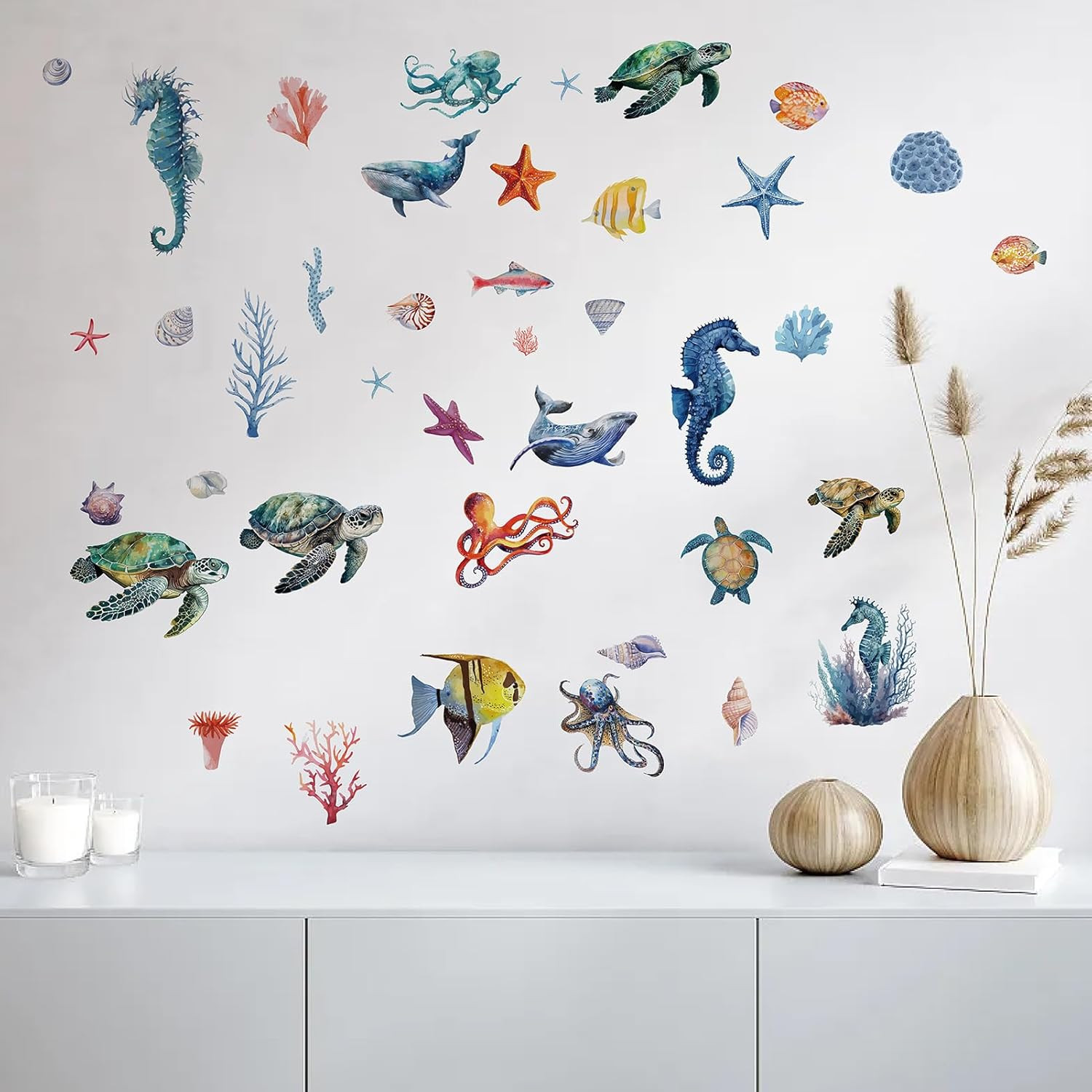 8 Sheets Sea Life Window Decals Stickers Ocean 3D Turtle Seahorse Starfish Coral