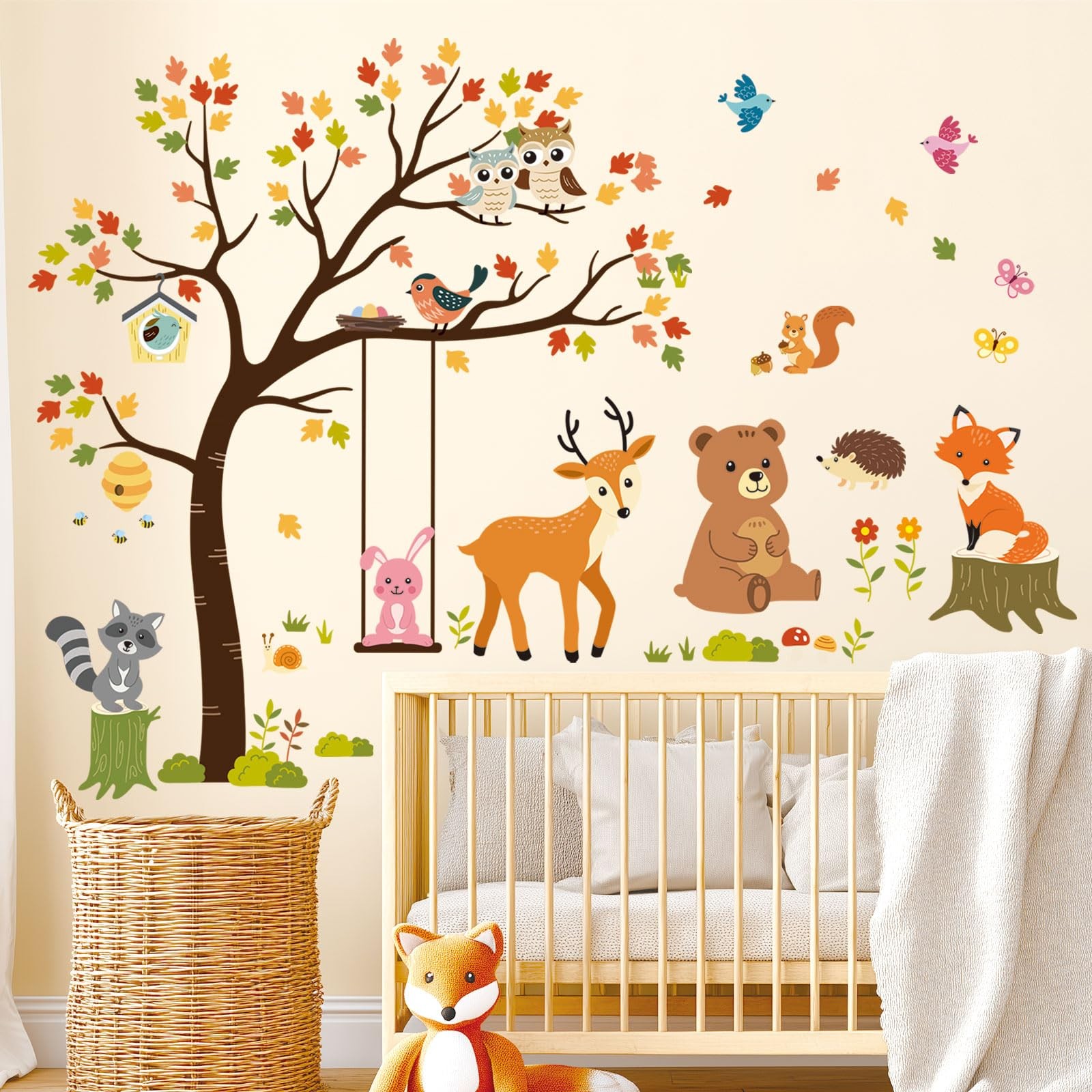 SG-2208 Tree and Animals Wall Decals Stickers Nursery Kids Autumn Bedroom d?c…