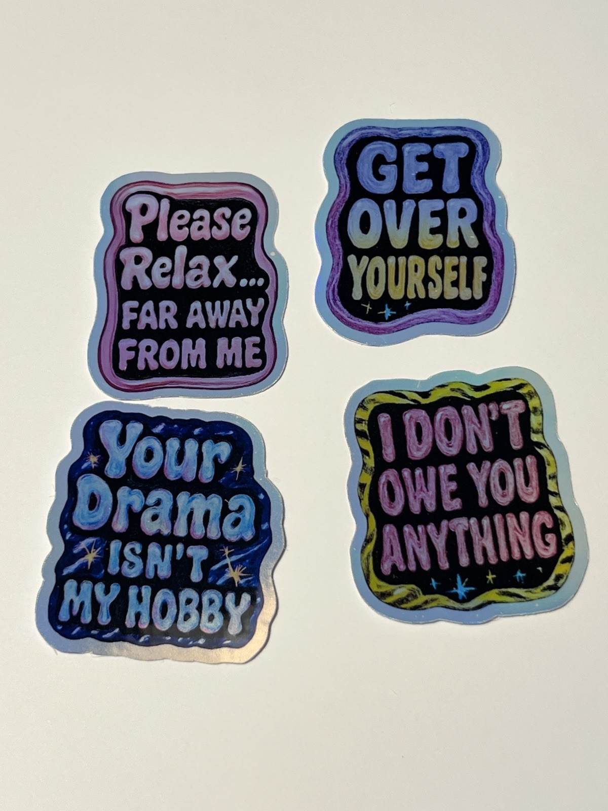 90s Neon Reality Check Holographic Waterproof Vinyl 4 Stickers Set