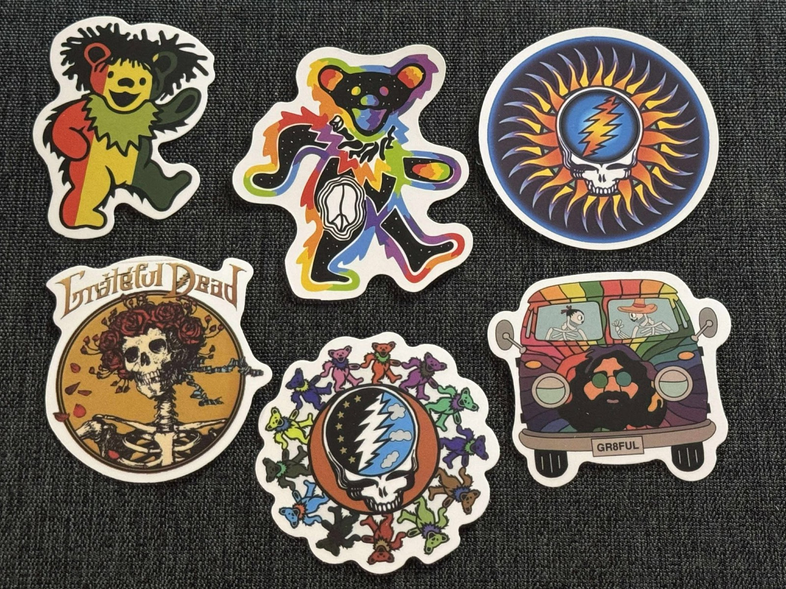 Lot of (6) GRATEFUL DEAD 1 1/2" to 2 1/2" JERRY GARCIA Band STICKERS Fast! FREE!