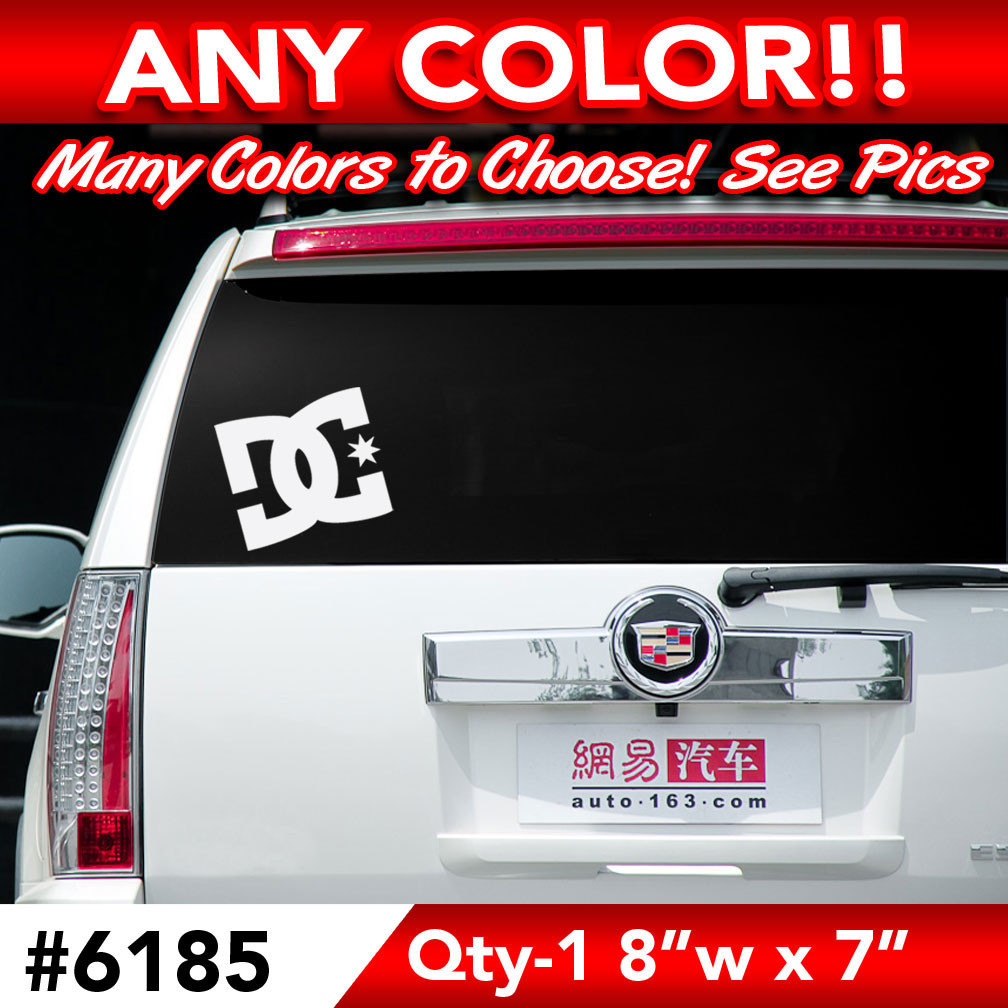 "DC SHOES" SOLID LARGE REAR WINDOW DECAL STICKER 8"w x 7"h ANY 1 COLOR
