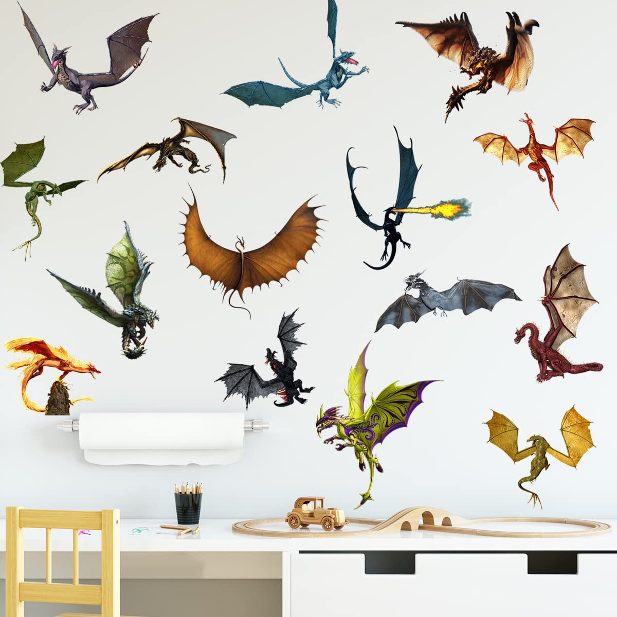 3D Fantasy Dragon Wall Decal Peel & Stick Dragon Flying Wall Stickers Removab…